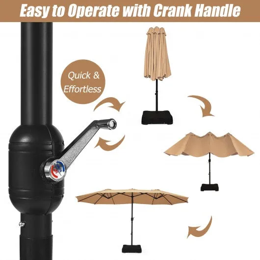 15 Foot Extra Large Patio Double Sided Umbrella with Crank and Base-Beige