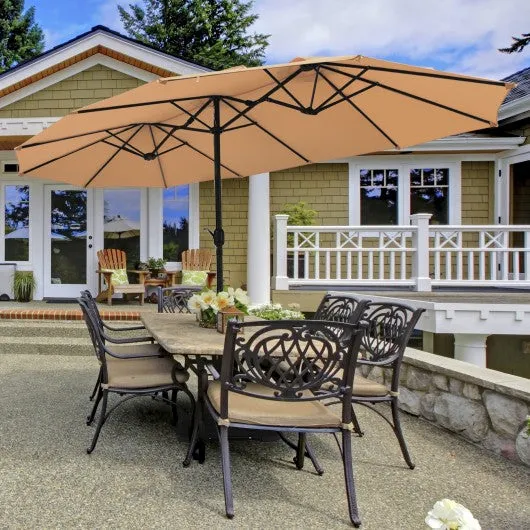 15 Foot Extra Large Patio Double Sided Umbrella with Crank and Base-Beige