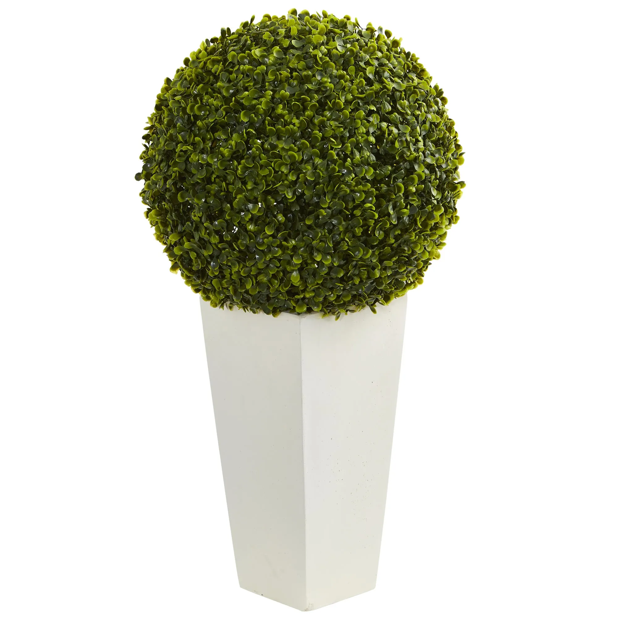 28" Artificial Boxwood Topiary Ball Plant in White Tower Planter (Indoor/Outdoor) - Low Maintenance, Life-Like & Vibrant Silk Plants For Busy People.