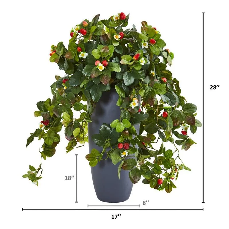 28" Strawberry Artificial Plant in Gray Planter