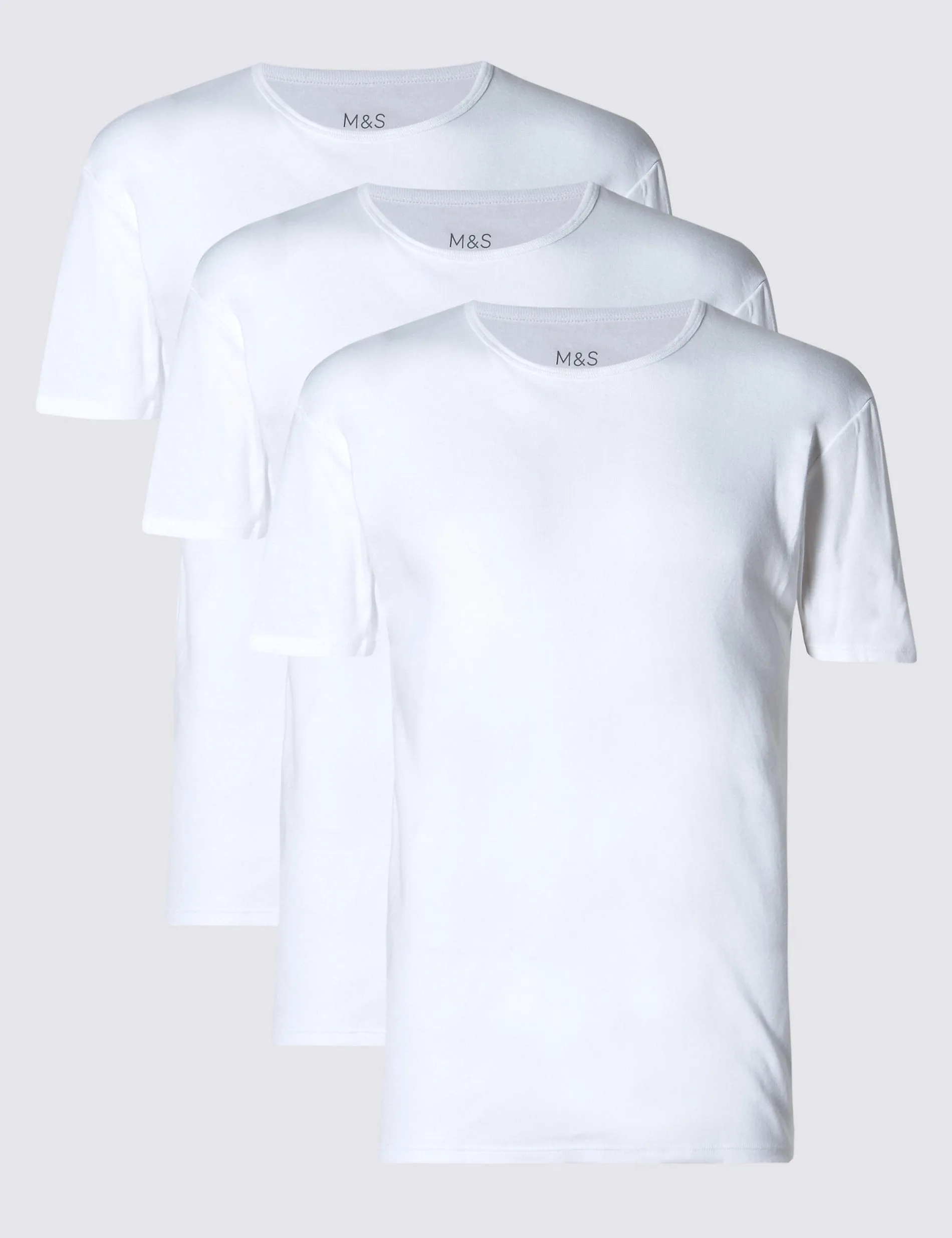 3 Piece Marks & Spencer Pure Cotton T-Shirt Vests, White