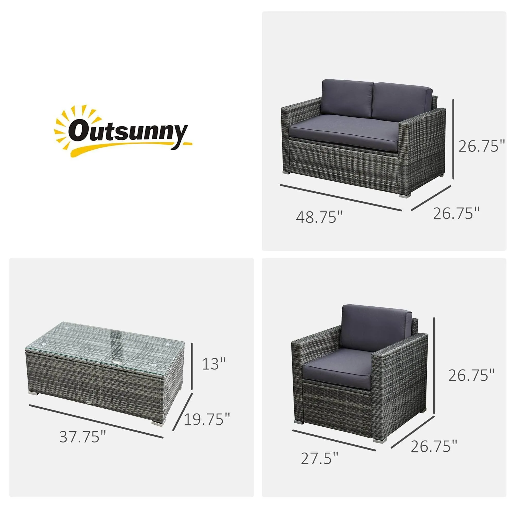4 Piece Outdoor Patio Wicker Rattan Conversation Sofa Set - Available in 2 Colours