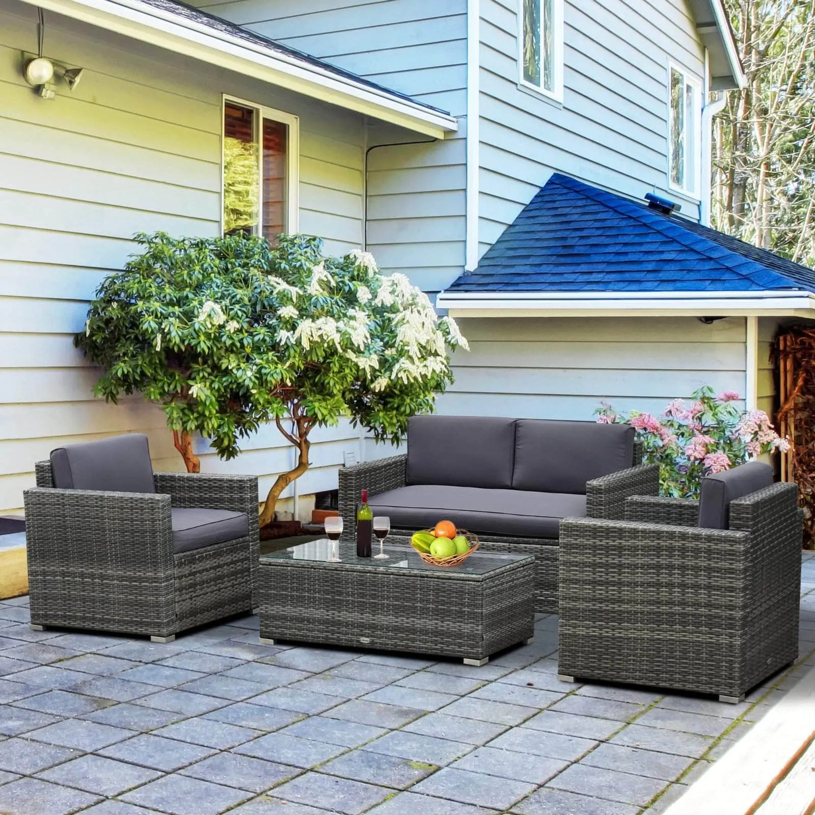 4 Piece Outdoor Patio Wicker Rattan Conversation Sofa Set - Available in 2 Colours
