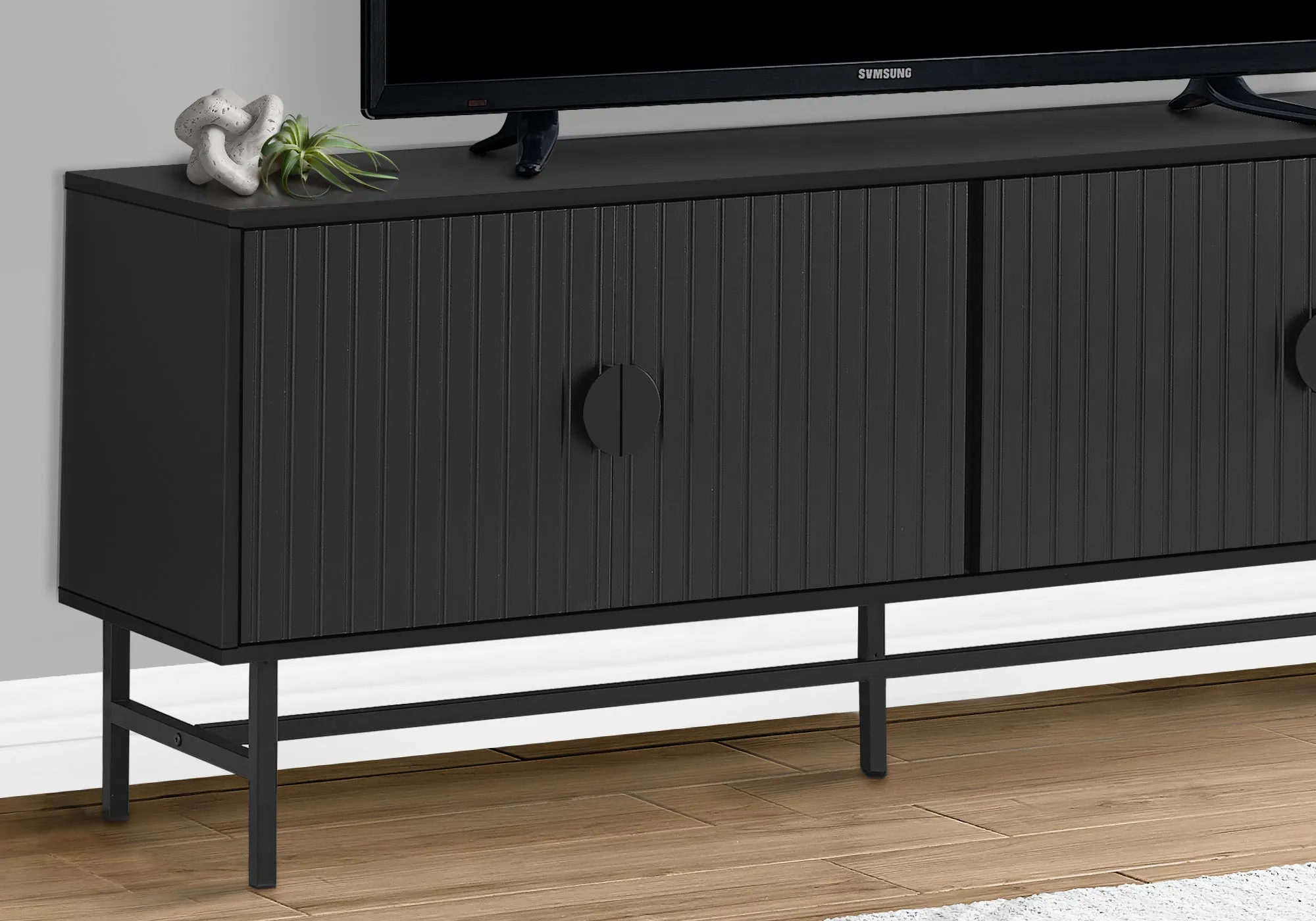 60" Black Laminate TV Stand - Modern Console with Storage Cabinet