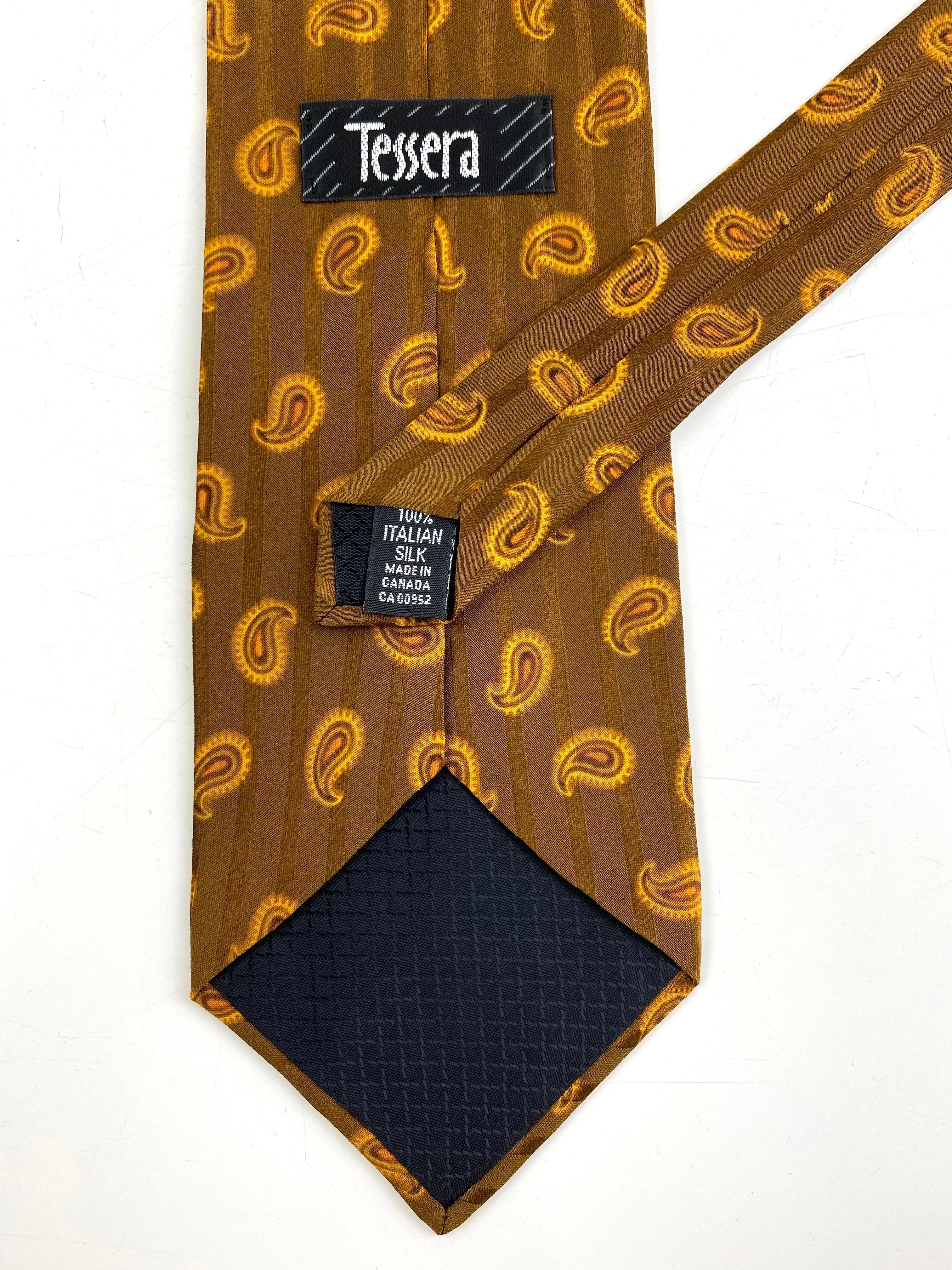 90s Deadstock Silk Necktie, Men's Vintage Tawny Brown Paisley Boteh Pattern Tie, NOS
