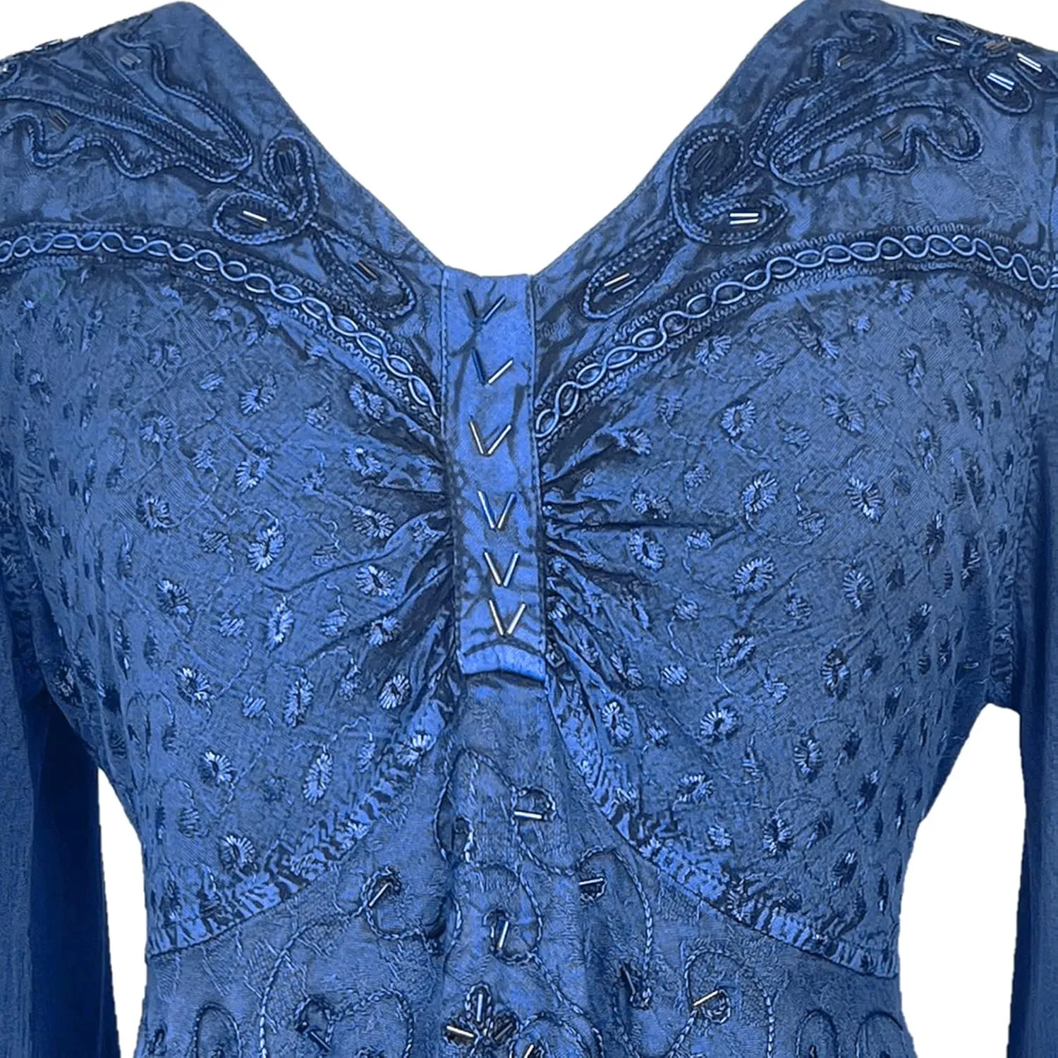 Agan Traders Women's 2025 Summer Long Bell Sleeve Embroidered Tops - V Neck Asymmetrical Flair Beaded Tunic Blouses