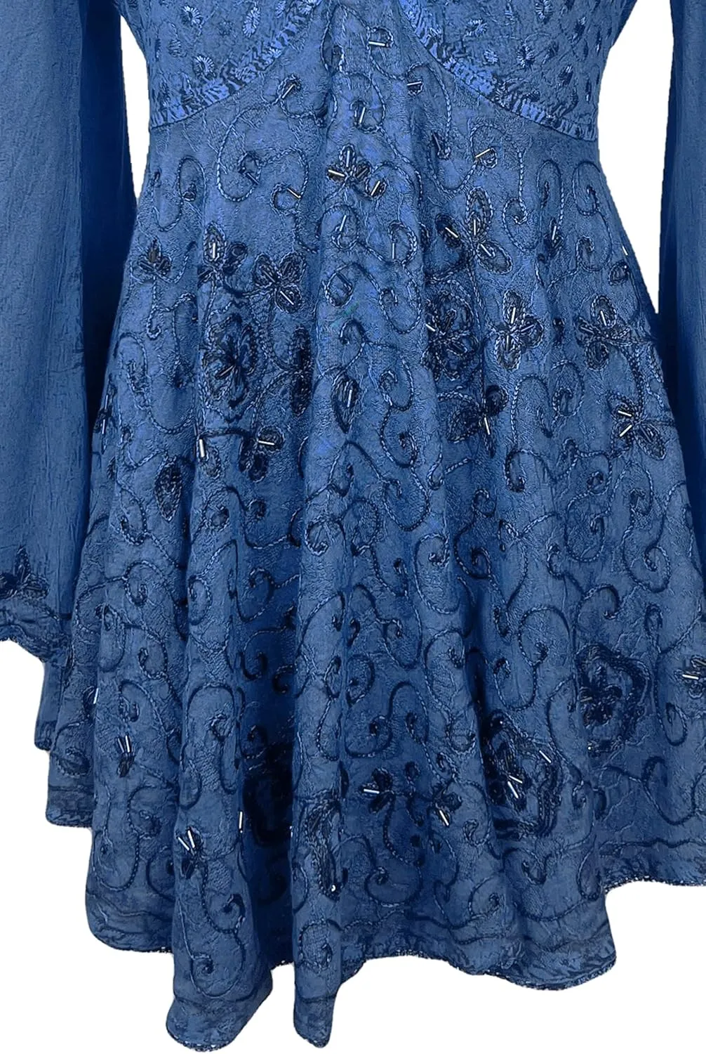Agan Traders Women's 2025 Summer Long Bell Sleeve Embroidered Tops - V Neck Asymmetrical Flair Beaded Tunic Blouses