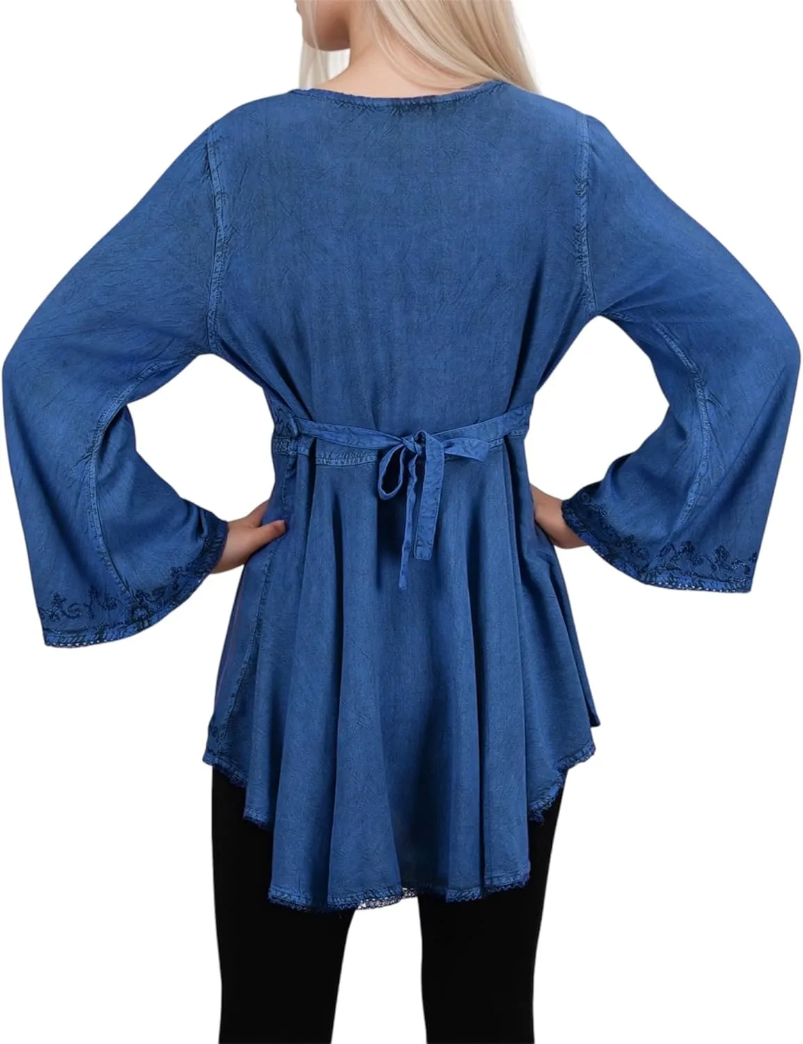 Agan Traders Women's 2025 Summer Long Bell Sleeve Embroidered Tops - V Neck Asymmetrical Flair Beaded Tunic Blouses