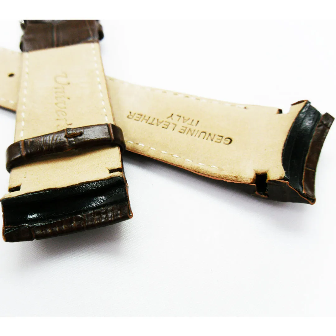 Alligator Curved Genuine Leather Watch Strap, 23MM, Brown Color, Padded, Brown Stitched, Regular Size, Silver Buckle, Watch Band Replacement