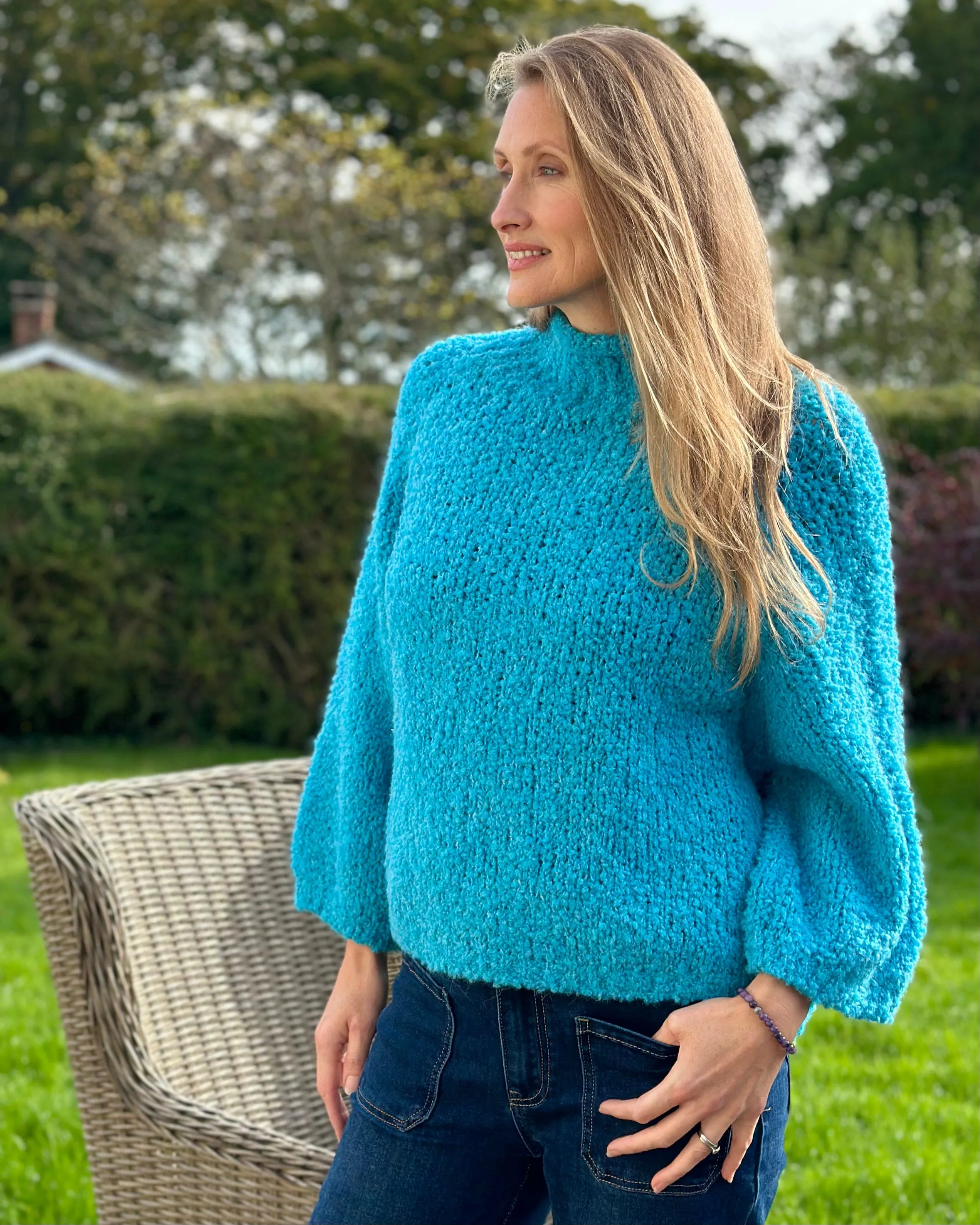 Alpaca Mix Boucle Turtle Neck Jumper - Turquoise