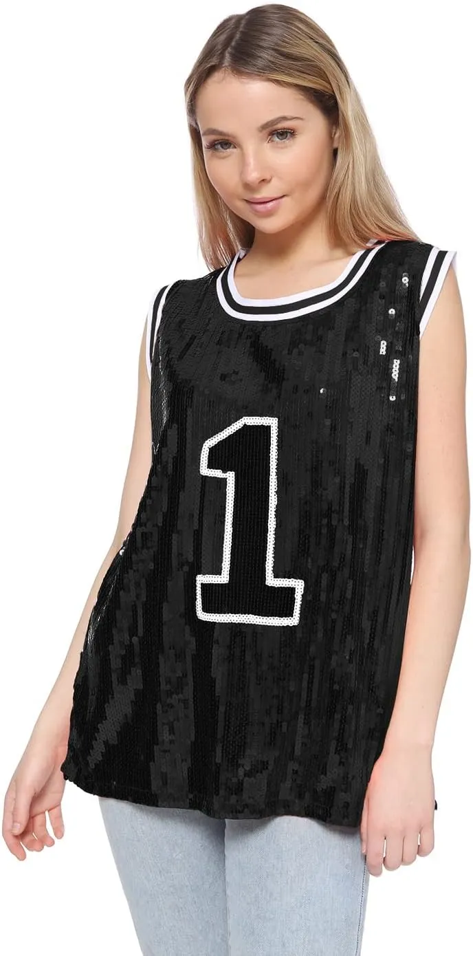 Anna-Kaci Sparkle Glitter Hip Hop T-Shirt Top Tunic Basketball Sequins Tank Vests