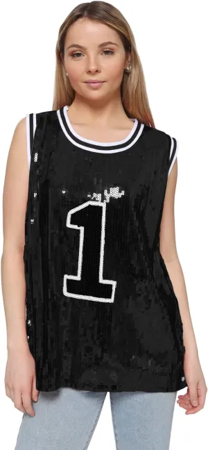 Anna-Kaci Sparkle Glitter Hip Hop T-Shirt Top Tunic Basketball Sequins Tank Vests