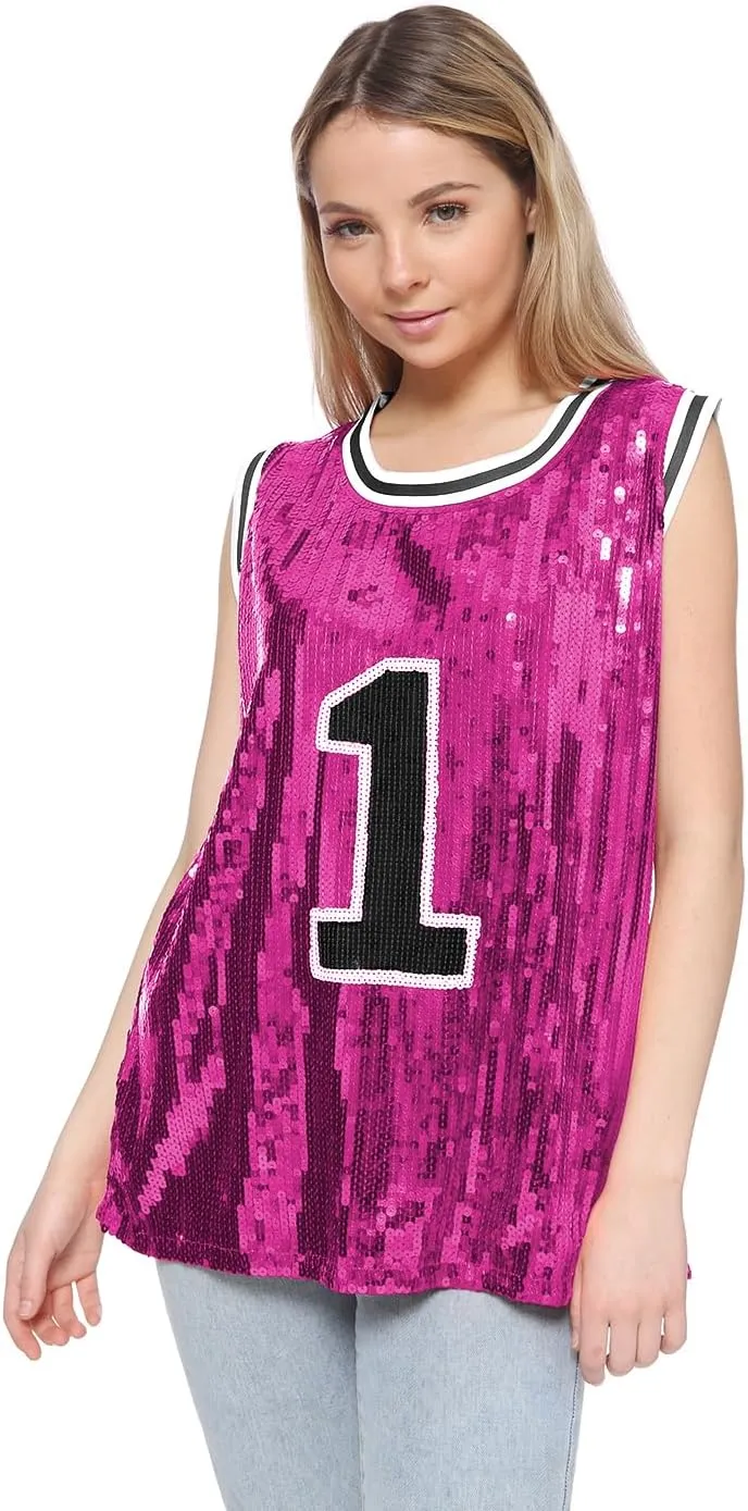 Anna-Kaci Sparkle Glitter Hip Hop T-Shirt Top Tunic Basketball Sequins Tank Vests