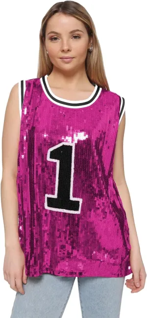 Anna-Kaci Sparkle Glitter Hip Hop T-Shirt Top Tunic Basketball Sequins Tank Vests
