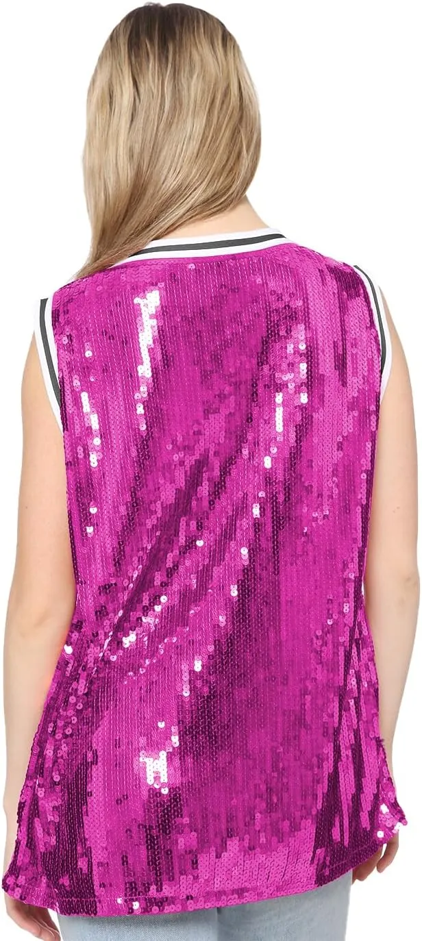 Anna-Kaci Sparkle Glitter Hip Hop T-Shirt Top Tunic Basketball Sequins Tank Vests