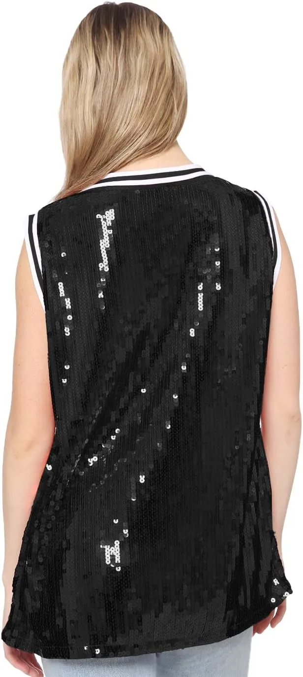 Anna-Kaci Sparkle Glitter Hip Hop T-Shirt Top Tunic Basketball Sequins Tank Vests