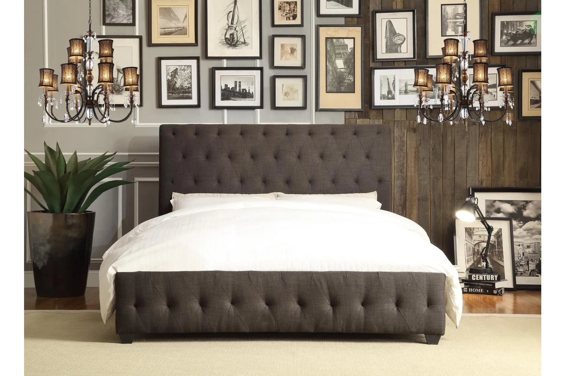 Baldwyn Collection Dark Gray Fabric Bed