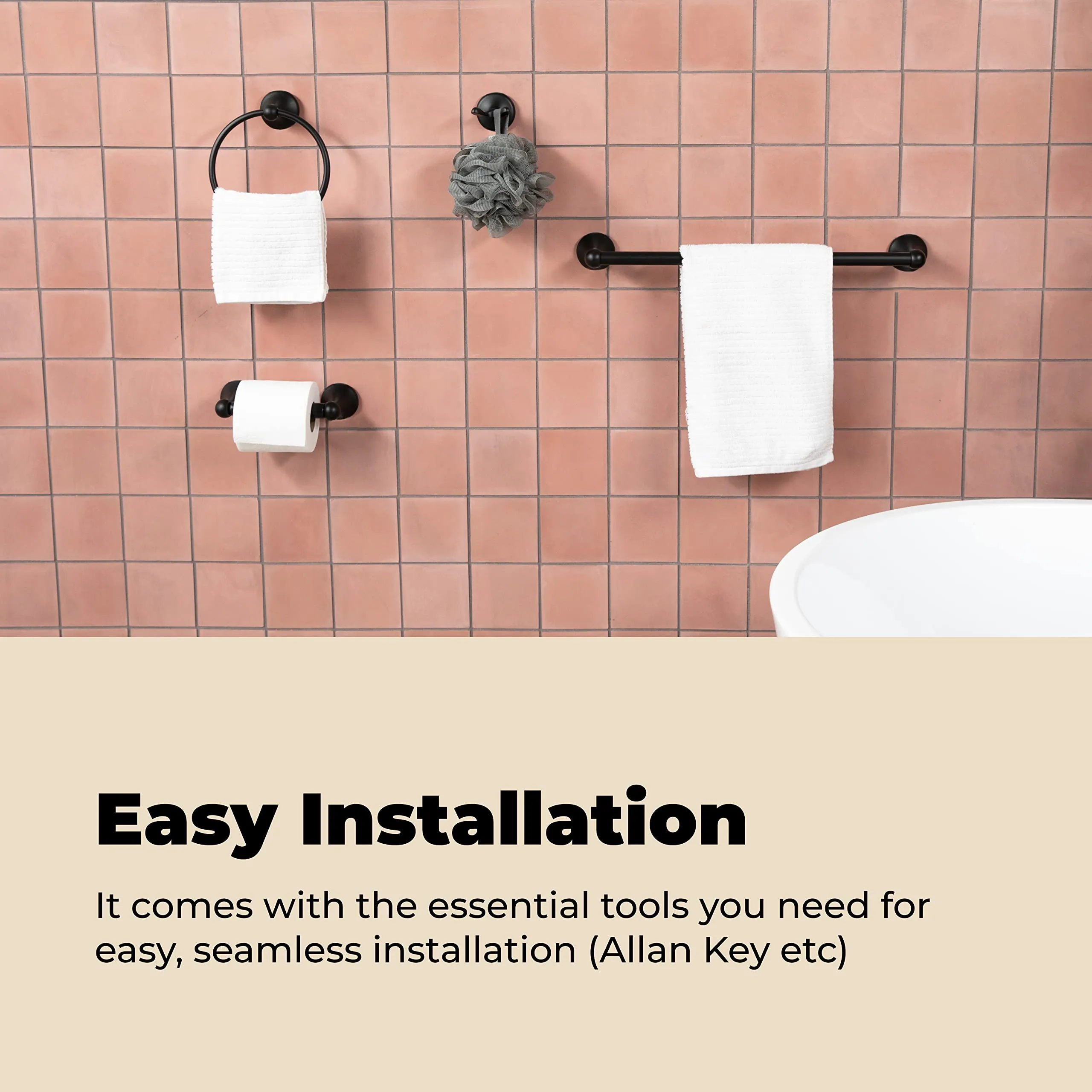 Bathroom Hardware Accessory Set Includes 24'' Towel Bar, Toilet Paper Holder, Hand