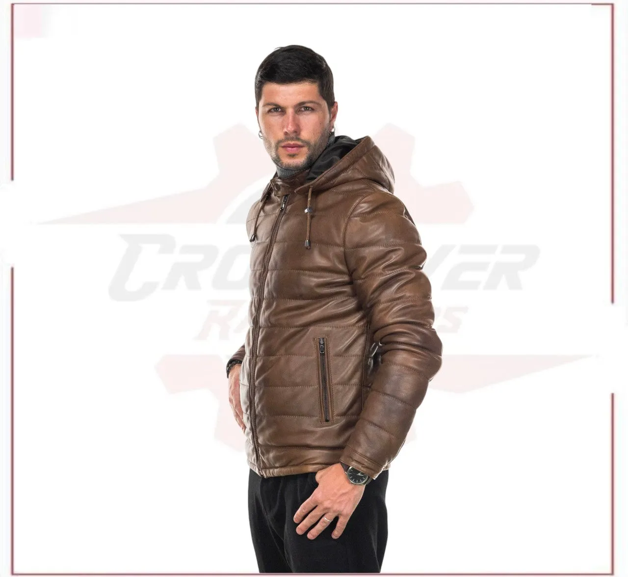 Berlino - Men's Down Jacket in Genuine Brown Leather