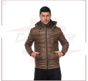 Berlino - Men's Down Jacket in Genuine Brown Leather