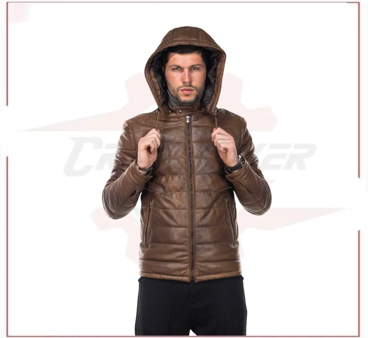 Berlino - Men's Down Jacket in Genuine Brown Leather