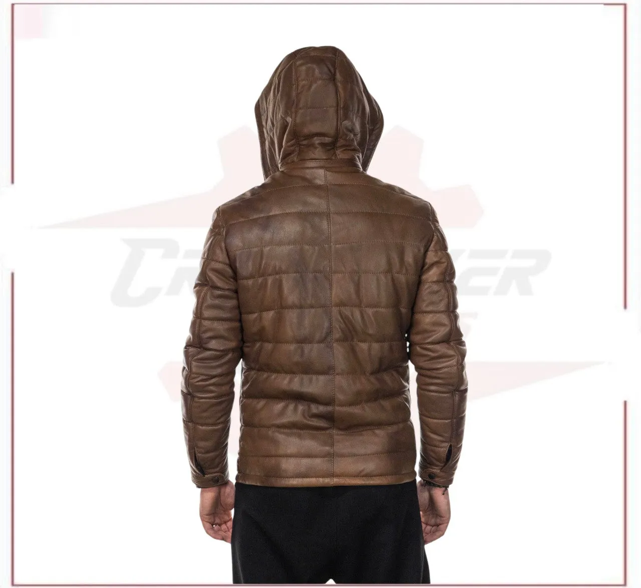 Berlino - Men's Down Jacket in Genuine Brown Leather