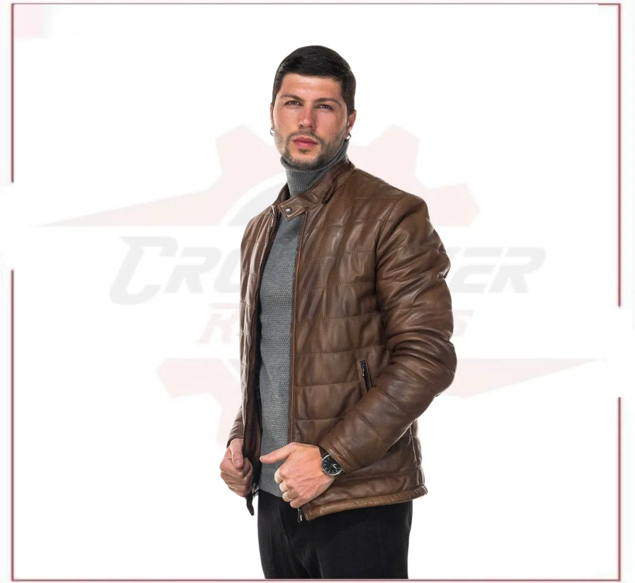 Berlino - Men's Down Jacket in Genuine Brown Leather