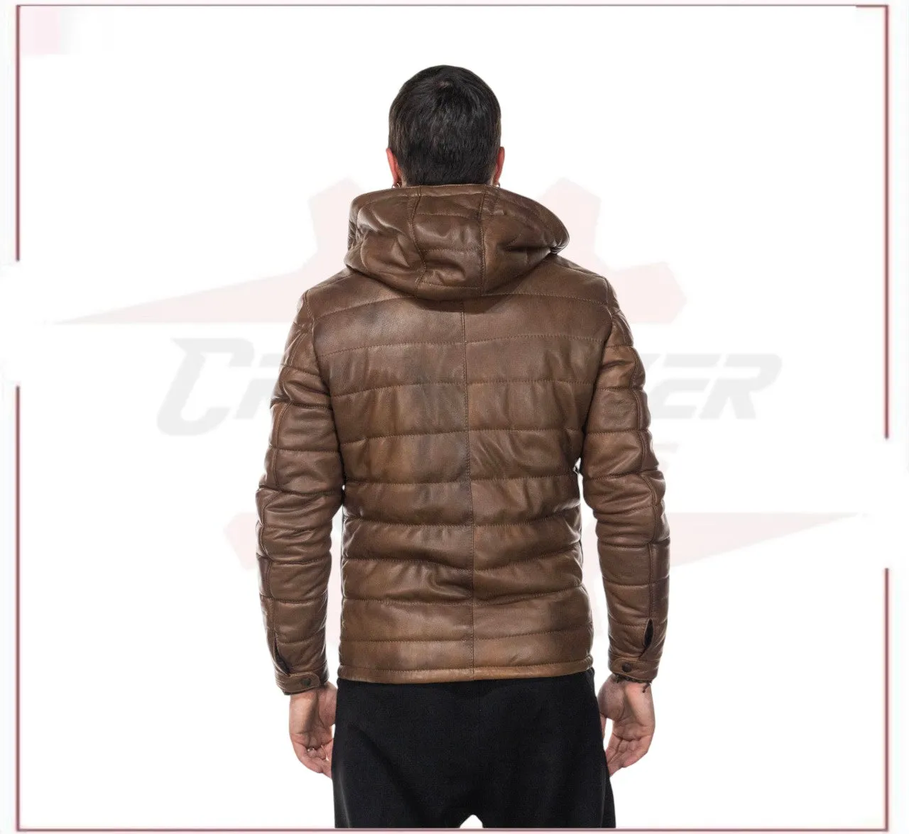 Berlino - Men's Down Jacket in Genuine Brown Leather