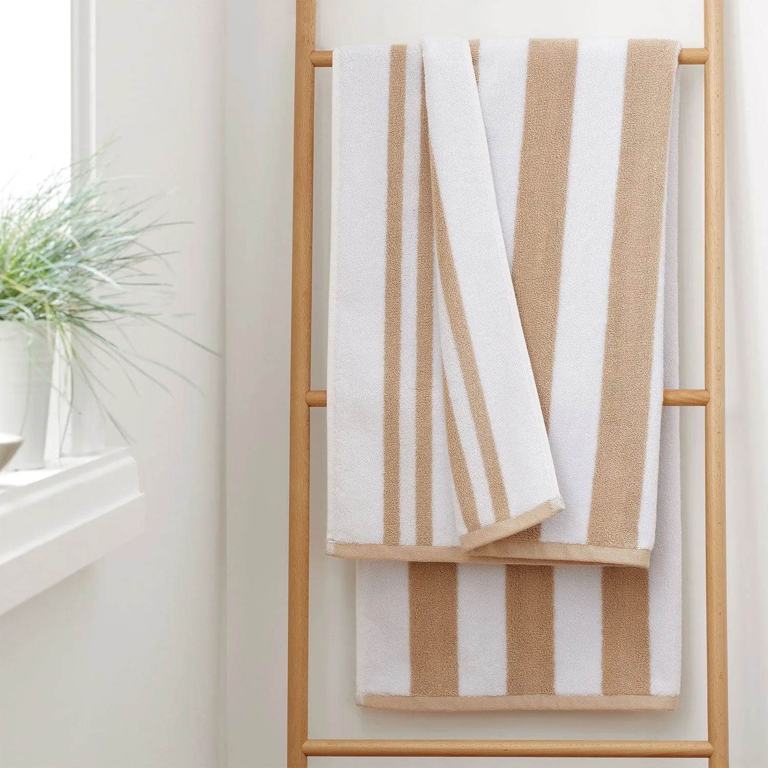 Bianca Reversible Stripe Natural Jacquard Towels
