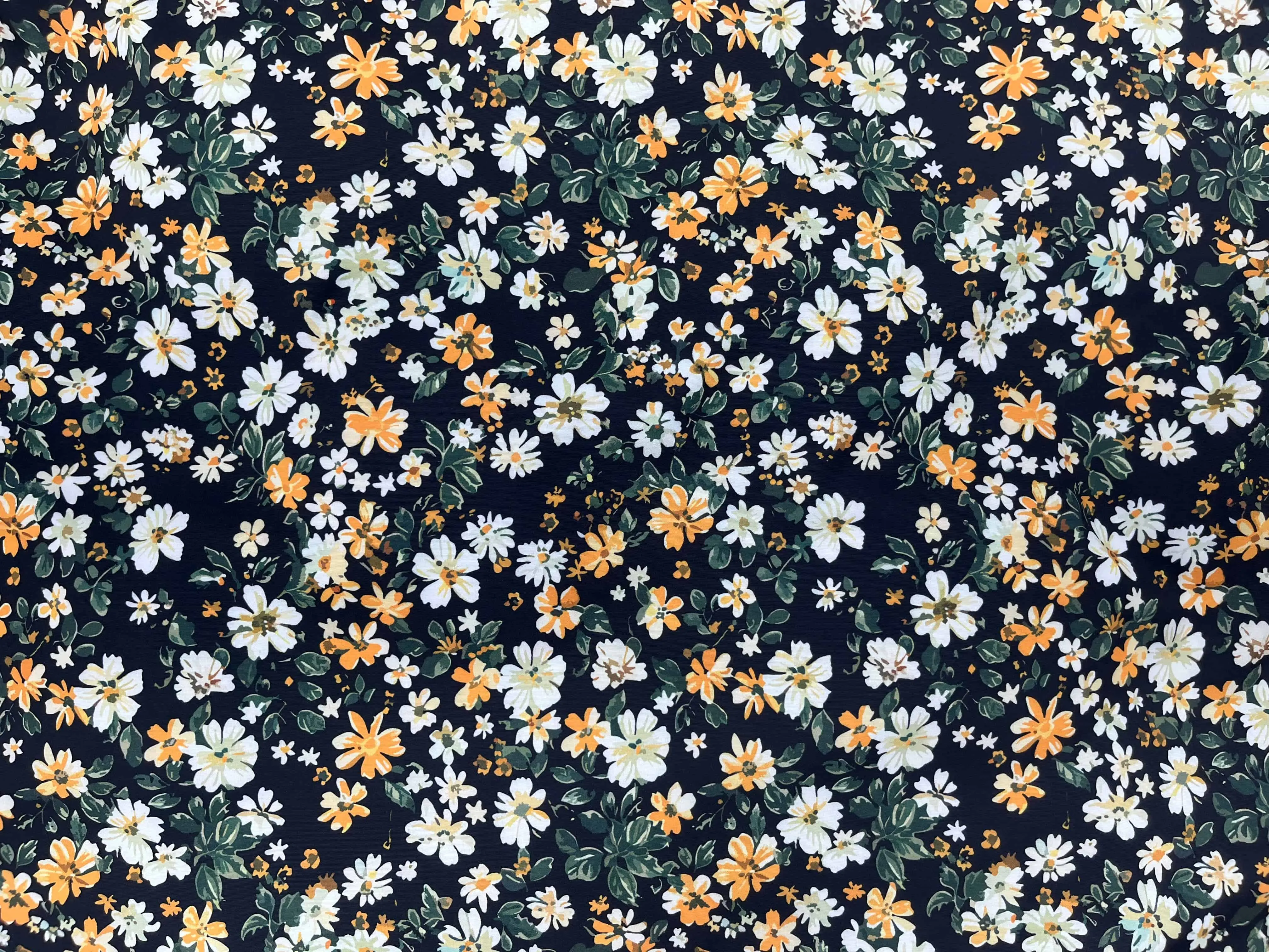 Black Amber Floral - Printed Peachskin Fabric