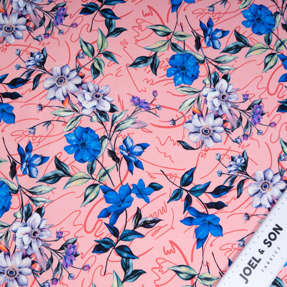 Blue & Lavender Floral Printed Pink Pure Cotton