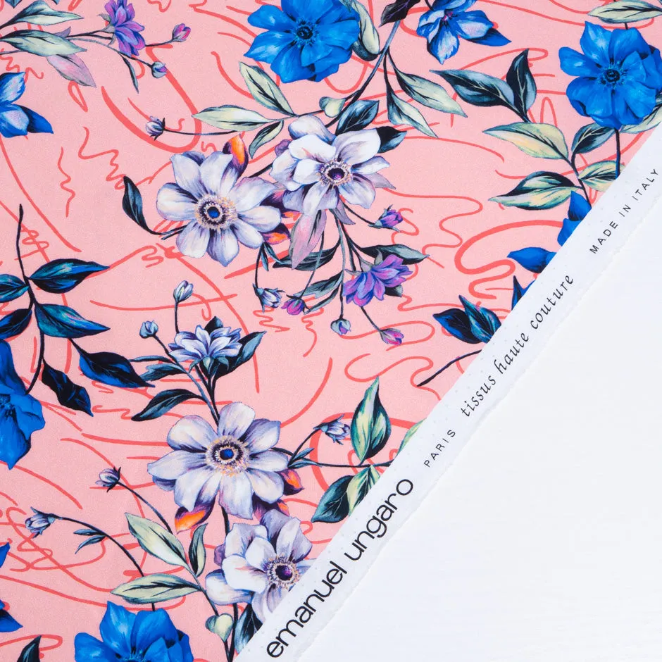 Blue & Lavender Floral Printed Pink Pure Cotton