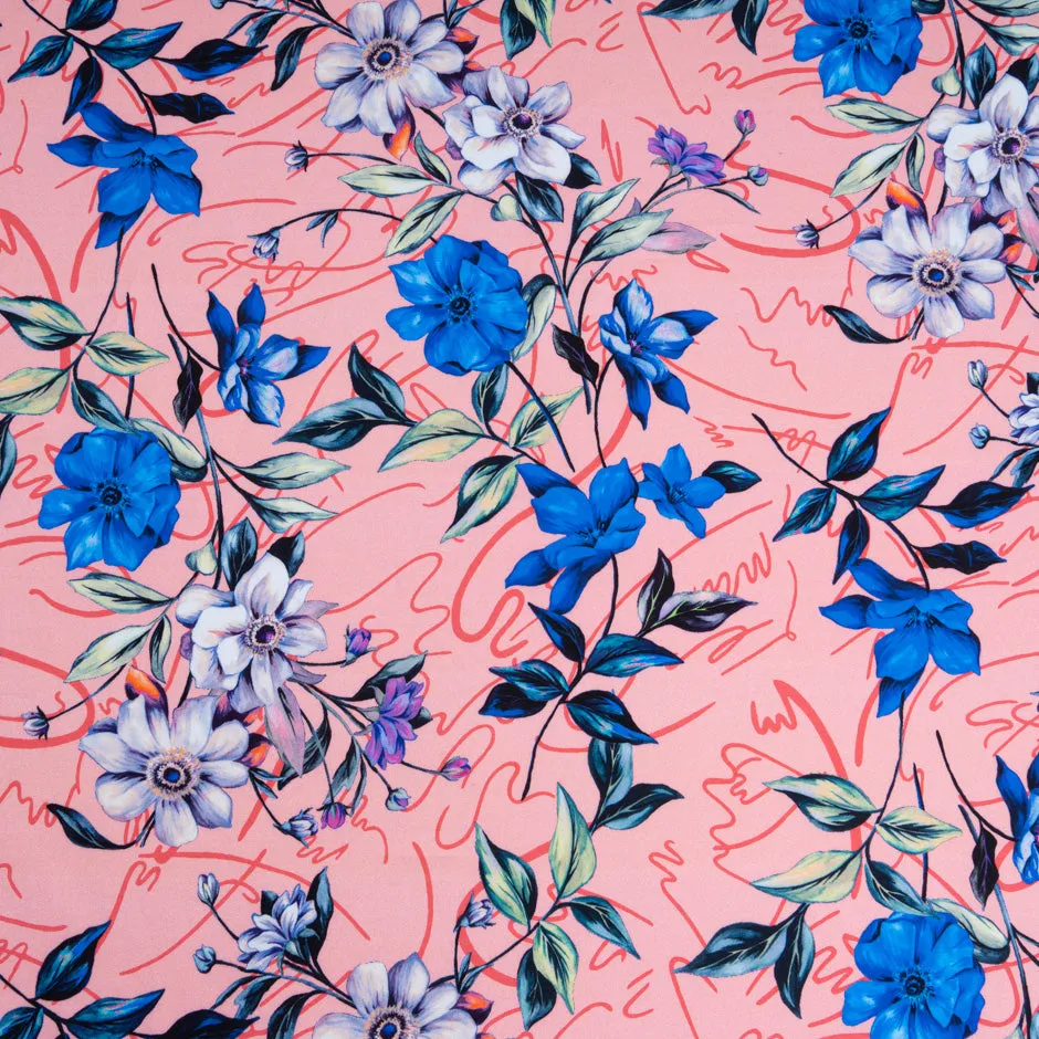 Blue & Lavender Floral Printed Pink Pure Cotton