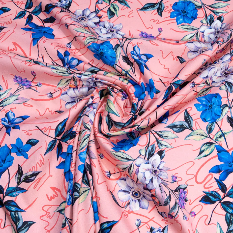 Blue & Lavender Floral Printed Pink Pure Cotton