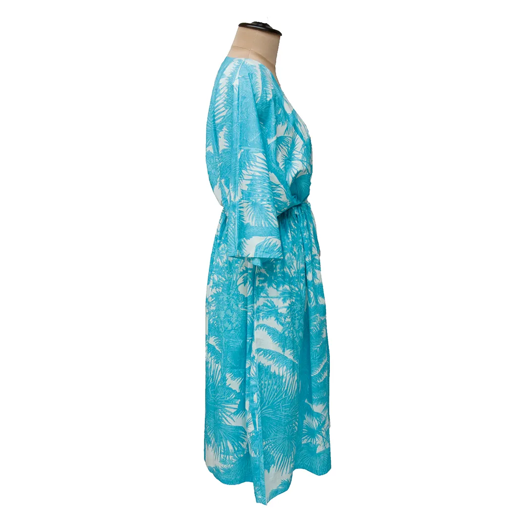 Blue Palm Cotton Maxi Dress UK Size 18-32 M154