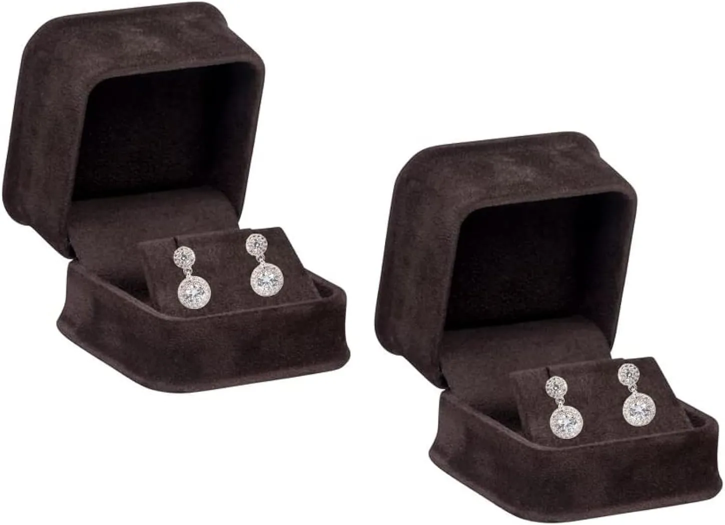 Brown Velvet Earring Box, 2 Pack, Rich Luxury Suede, Elegant Diamond Earring Case, With Black Velour Interior, Jewelry Display Gift Box, For Unique Proposal, Engagement Or Wedding