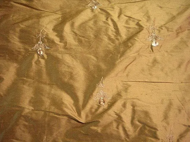 Budding Border - Embroidered Silk Dupion