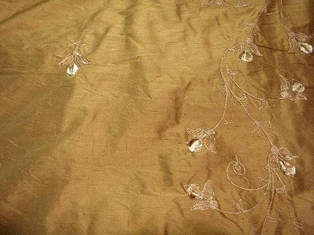 Budding Border - Embroidered Silk Dupion