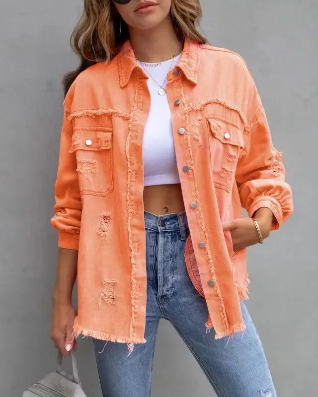 Casual Ripped Shirt Jacket