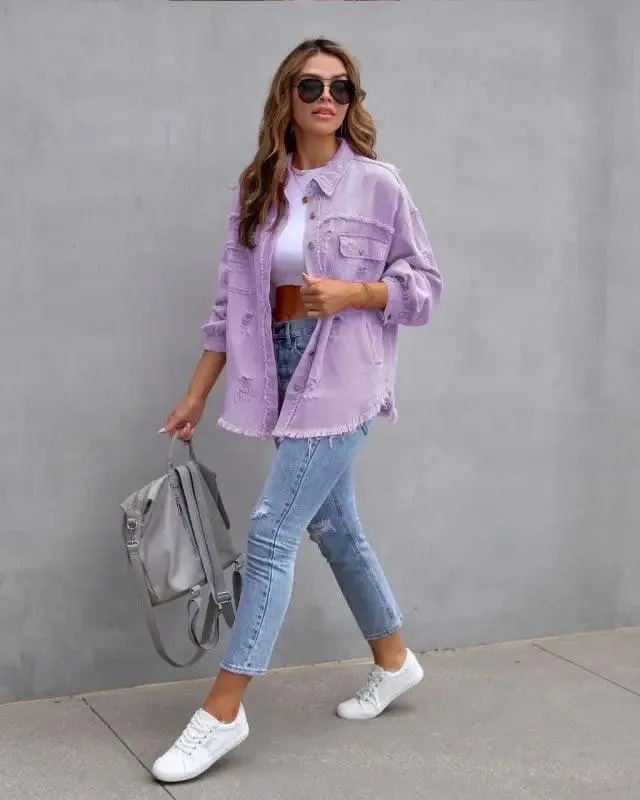Casual Ripped Shirt Jacket
