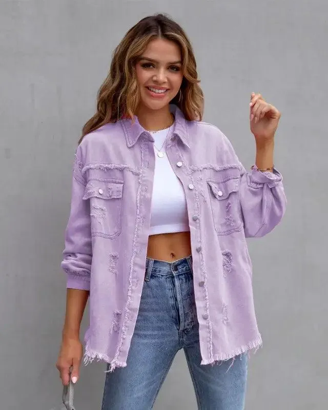 Casual Ripped Shirt Jacket