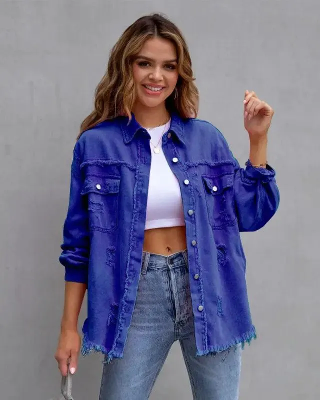 Casual Ripped Shirt Jacket