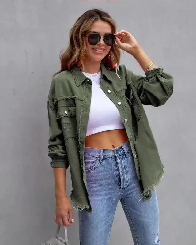 Casual Ripped Shirt Jacket