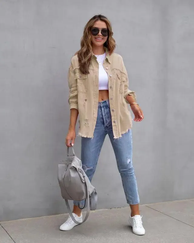 Casual Ripped Shirt Jacket