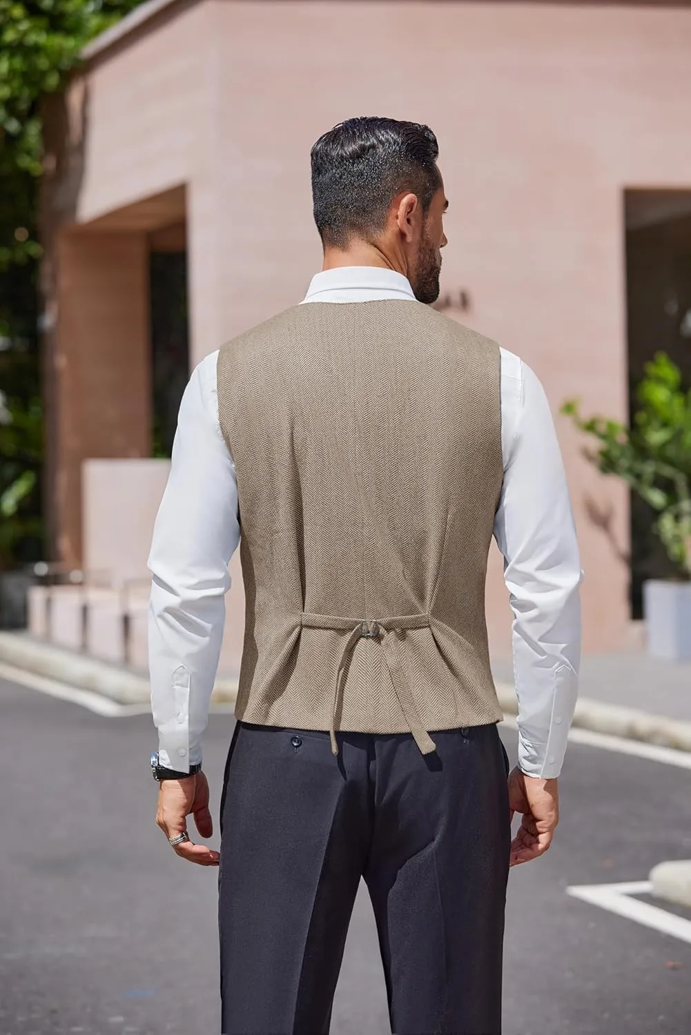 COOFANDY Men's Herringbone Tweed Suit Vests Slim Fit Waistcoat Casual Business Dress Vest