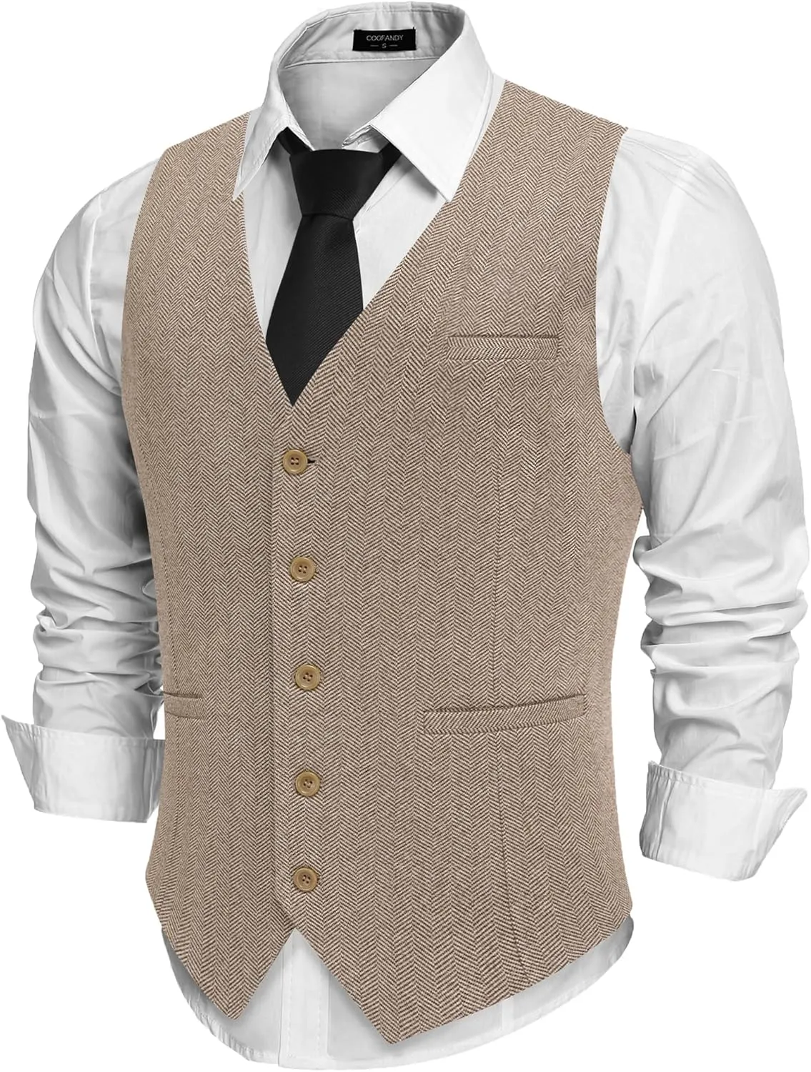 COOFANDY Men's Herringbone Tweed Suit Vests Slim Fit Waistcoat Casual Business Dress Vest