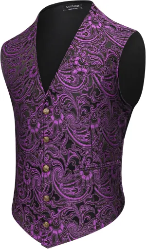COOFANDY Men's Paisley Vests Victorian Steampunk Gothic Suit Vest Slim Fit V-Neck Tuxedo Waistcoat