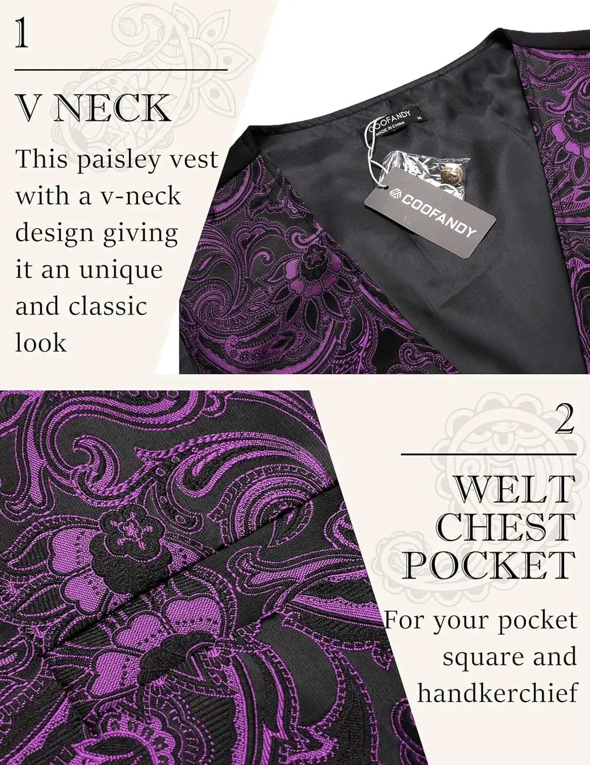COOFANDY Men's Paisley Vests Victorian Steampunk Gothic Suit Vest Slim Fit V-Neck Tuxedo Waistcoat