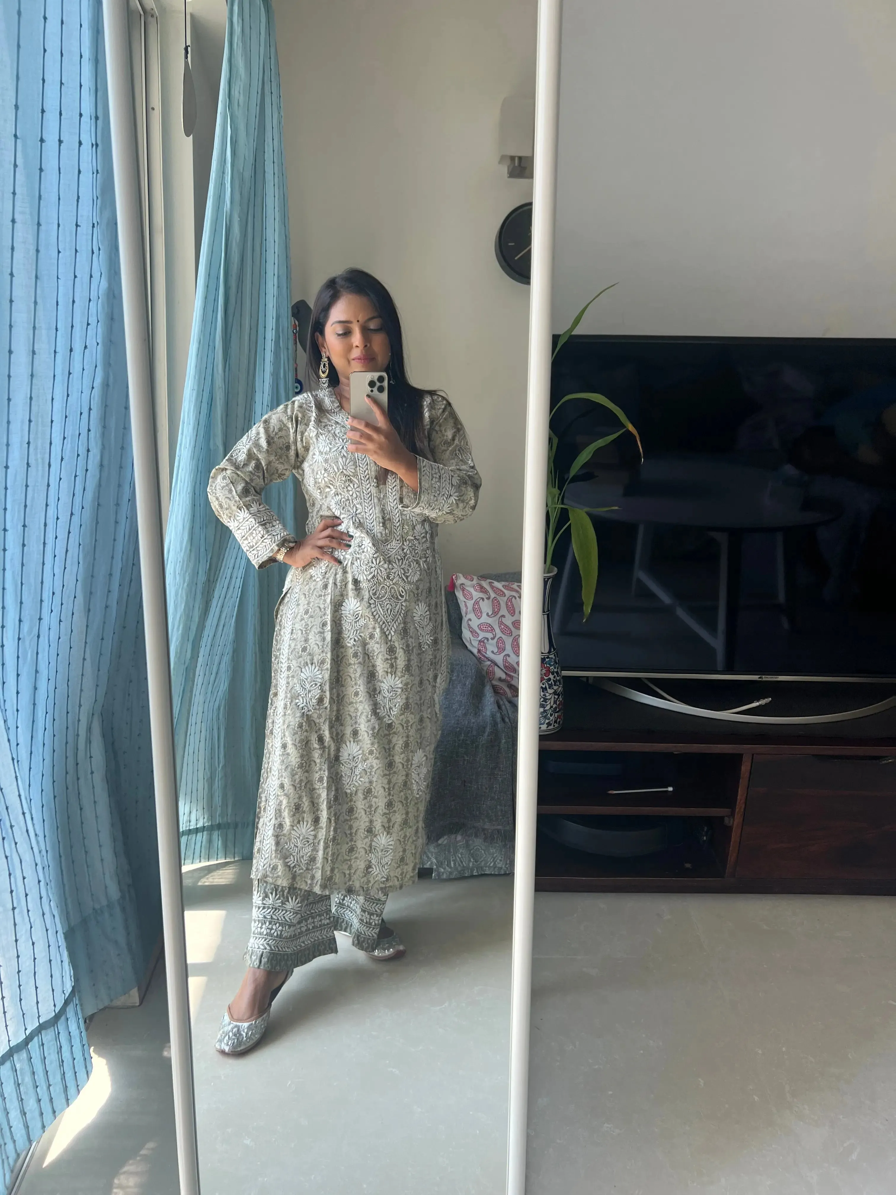 Cotton Printed Chikankari Set - Olive Green