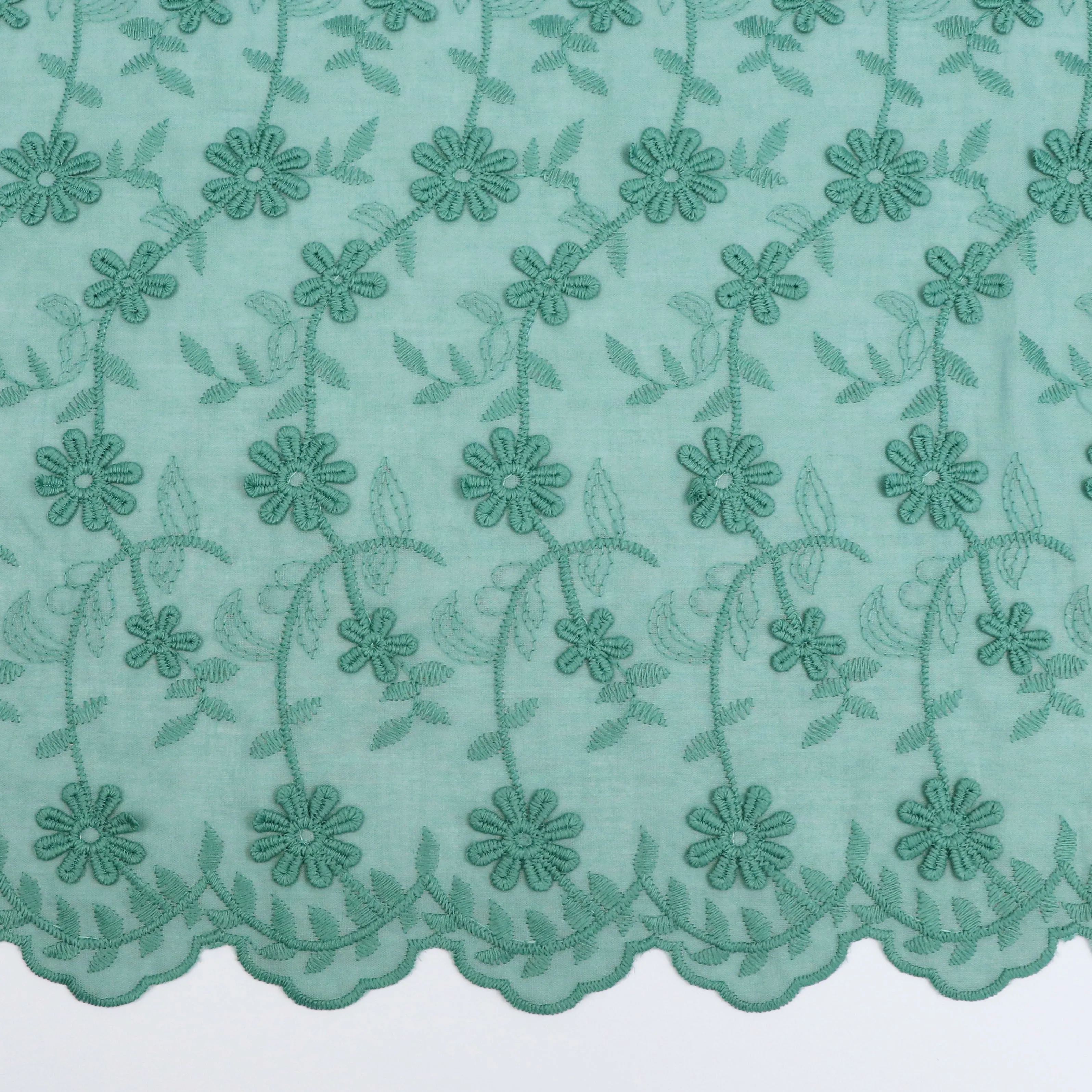Cotton Voile - Embroidered 3D Flower - Ivy Green - SALE